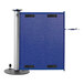A ZonePro single rolling stanchion with a blue fabric safety banner hanging from a metal stand.