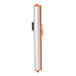 An orange and white ZonePro portable safety banner on a metal tube.