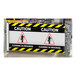 A ZonePro portable safety banner with a blue accent that says "Caution Cleaning in Process" with a warning sign on it.