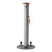 A silver and orange ZonePro rolling stanchion with an orange safety banner on a grey stand.