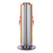 A silver ZonePro Dual Rolling Stanchion with orange safety banners on metal poles.