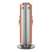 A silver metal ZonePro rolling stanchion with orange accents.