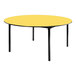 A yellow National Public Seating round folding table with black legs and a black edge.