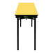 A yellow rectangular table with a black border and black legs.
