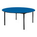 A National Public Seating round plywood table with a blue top and black T-mold edge.