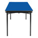 A Persian Blue rectangular National Public Seating folding table with black T-mold edge.