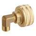 A gold metal Bunn brass fitting with a nut on one end.