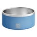 A blue and silver double-wall stainless steel dog bowl with the word "Bruks" on it.