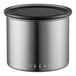 A brushed stainless steel Planetary Design Airscape food storage container with a black lid.