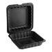 A black Choice plastic hinged take-out container with one compartment.