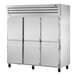 A large silver True STA3R-6HS reach-in refrigerator with wheels.