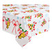 A Table Mate plastic tablecloth with a candy cane pattern.