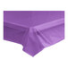 A purple Table Mate plastic tablecloth on a table.