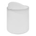 A white plastic cylindrical Room360 wastebasket with a lid.
