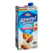 A blue carton of Almond Breeze unsweetened vanilla almond milk.