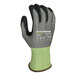 A pair of gray and yellow Armor Guys Kyorene Pro work gloves with black and green palm coating.