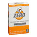 A white and orange Gatorade Zero Sugar Orange Sports Drink Powder package with the Gatorade logo.