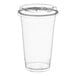 A 20 oz clear PET plastic cup with a strawless sip lid.