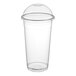 A clear plastic Choice plastic cup with a dome lid on a white background.