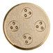 A circular gold Estella Bucatini pasta die with holes.