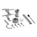A group of stainless steel parts for an Estella 9 lb. Countertop Pasta Extruder Machine.