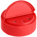 A red plastic 53/485 Dual-Flapper Spice Lid with 3 holes.