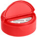 A red dual-flapper induction-lined spice lid with 3 holes.
