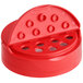 A red plastic Dual-Flapper spice lid with 7 holes.