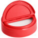 A red plastic container with a white lid on top.