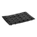 A black rectangular Pavoni silicone baking mold with 30 sphere cavities.
