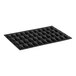 A black silicone baking mold tray with 44 Madeleine cavities.