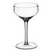 An Acopa Tritan plastic coupe glass with a stem on a white background.