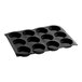 A black silicone baking mold with 12 long, narrow cavities.
