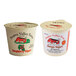 Two Pequea Valley Farm yogurt containers with white and red labels, one with raspberries.