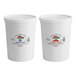 Two white plastic containers with white lids and labels.