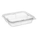 A case of 150 clear Inline Plastics rectangular deli containers with flat lids.