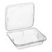 A case of 150 Inline Plastics Safe-T-Fresh clear plastic rectangular hinged containers with flat lids.