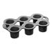 A black non-stick cast aluminum popover pan with six cups.