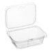 A case of 200 Inline Plastic clear rectangular hinged deli containers with flat lids.