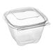 A clear Inline Plastics Safe-T-Chef square deli container with a dome lid.