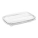 A clear plastic Inline Plastics Safe-T-Chef rectangular container with a dome lid.