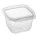A case of 288 clear Inline Plastics Safe-T-Fresh 12 oz. square hinged deli containers with flat lids.