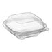A clear square Inline Plastics Safe-T-Chef deli container with a dome lid.