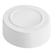 A 43/485 white unlined polypropylene spice cap with a circle in the middle on a white background.