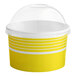 A yellow and white container with a clear dome lid.