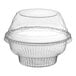 A clear plastic Choice dessert cup with a low dome lid.