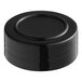 A black round unlined polypropylene cap with a circle.