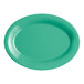 A green rectangular melamine platter with a wide rim.