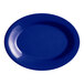 An Acopa Foundations blue melamine platter with a wide rim on a white background.