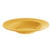 A yellow bowl with a wide rim on a white background.